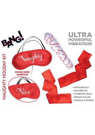 Bang! Naughty Holiday Blindfold and Wrist Ties Kit - Red - Set Of 3