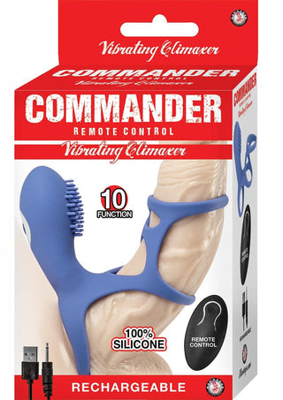 Commander Vibrating Clitoral Stimulating Cock Cage with Remote Control - Blue