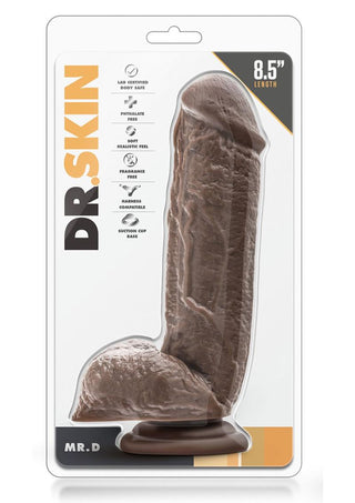 Dr. Skin Mr. D Dildo with Balls and Suction Cup - Chocolate - 8.5in