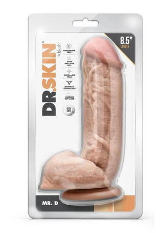 Dr. Skin Mr. D Dildo with Balls and Suction Cup - Vanilla - 8.5in