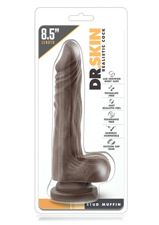Dr. Skin Stud Muffin Dildo with Balls - Chocolate - 8.5in