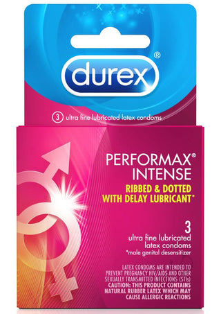 Durex Performax Intense Ribbed and Dotted Lubricated Latex Condoms - 3-Pack