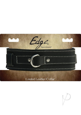 Edged Lined Adjustable Leather Collar - Black/Metal