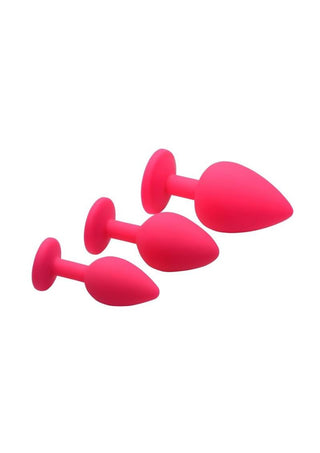 Frisky Pink Pleasure 3 Piece Silicone Anal Plugs with Gems