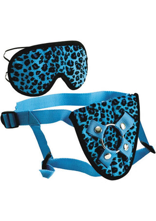 Furplay Harness and Mask - Animal Print/Blue/Blue Leopard - 2 Piece Set