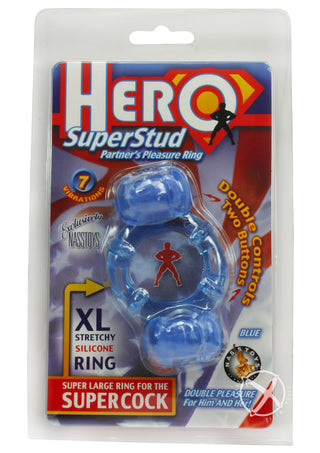 Hero Super Stud Partners Pleasure Silicone Cock Ring XL - Blue