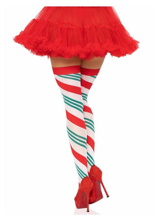 Holiday Ribbon Thigh High - Green/Red/White - One Size