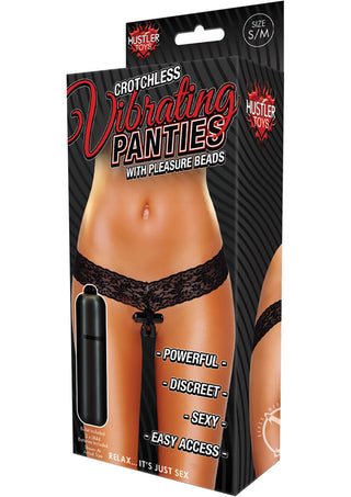 Hustler Toys Crotchless Panty Vibe with Pleasure Beads - Black - Medium/Small