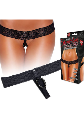 Hustler Toys Crotchless Stimulating Panties with Pearl Pleasure Beads - Black - Medium/Small