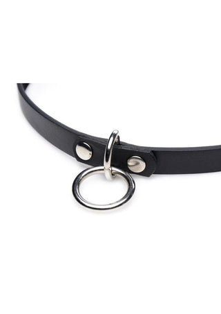 Master Series Collared Vixen Silver Ring Leather Slim Choker