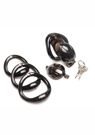 Master Series Double Lockdown Locking Customizable Chastity Cage - Black