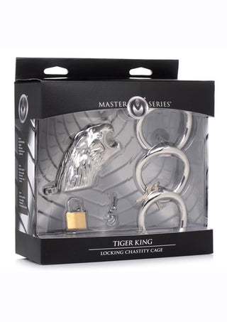 Master Series Tiger King Locking Chastity Cage - Silver