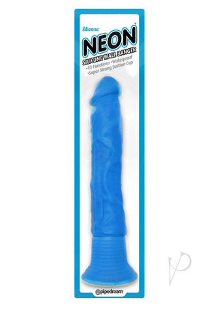 Neon Silicone Wallbanger Vibrating Dildo - Blue - 7.5in