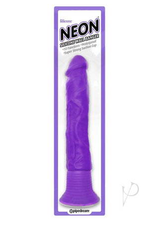 Neon Silicone Wallbanger Vibrating Dildo - Purple - 7.5in