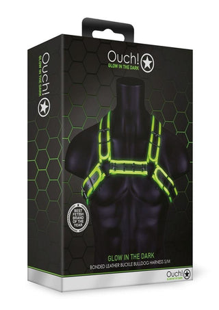 Ouch! Buckle Bulldog Harness - Black/Glow In The Dark/Green - Medium/Small