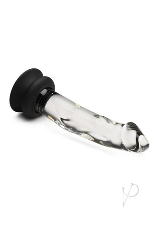 Pleasure Crystals Glass Dildo with Silicone Base - Black/Clear - 7.6in