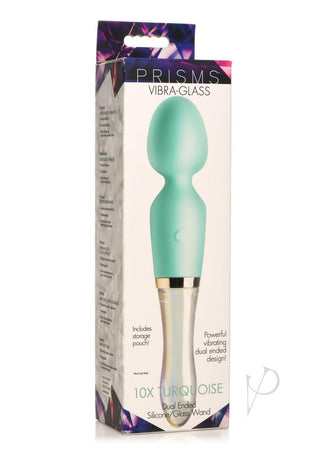 Prisms Vibra-Glass 10x Dual End Rechargeable Silicone Glass Wand - Blue/Turquoise