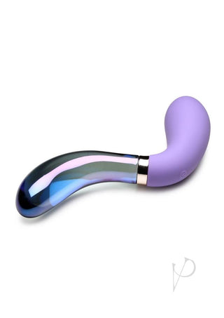 Prisms Vibra-Glass 10x Pari Duel End Wavy Rechargeable Silicone/Glass Vibrating Dildo - Purple