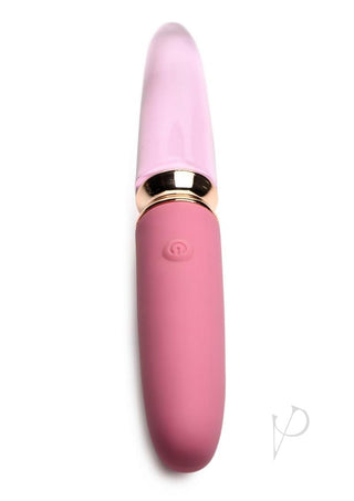 Prisms Vibra-Glass 10x Rose Dual End Rechargeable Silicone/Glass Vibrating Dildo - Pink