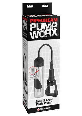 Pump Worx Blow 'N Grow Penis Pump with Suction Sleeve - Black/Clear