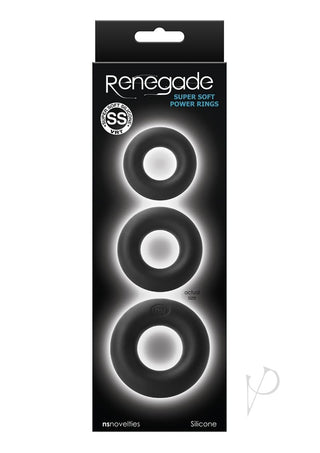 Renegade Super Soft Silicone Power Rings Cock Rings - Black - Set Of 3