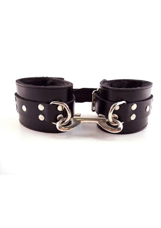 Rouge Leather Wrist Cuffs with Faux Fur Lining - Black