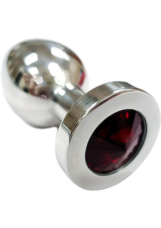 Rouge Smooth Stainless Steel Anal Plug - Medium - Red Jewel - Red