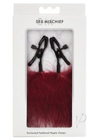 Sex and Mischief Enchanted Feather Nipple Clamps - Black/Pink/Red