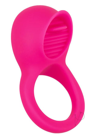 Silicone Vibrating Teasing Tongue Enhancer Cock Ring - Pink