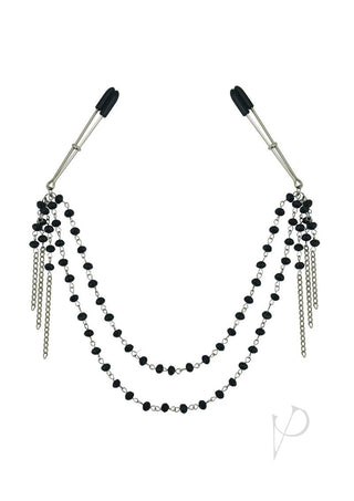 Sincerely Black Jeweled Nipple Clips - Black/Silver - 16.5in