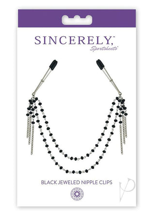 Sincerely Black Jeweled Nipple Clips - Black/Silver - 16.5in