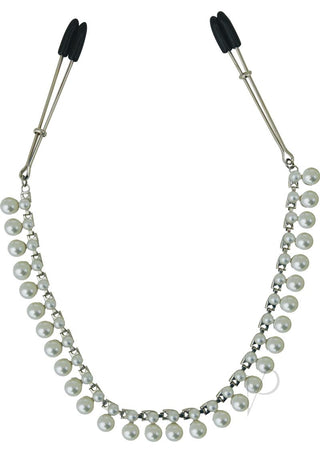 Sincerely Pearl Chain Nipple Clips - Silver/White - 20in