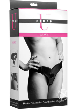 Strap U Crave Double Penetration Faux Leather Strap-On - Black