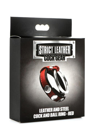 Strict Leather Cock Gear Leather and Steel Cock and Ball Ring - Metal/Red