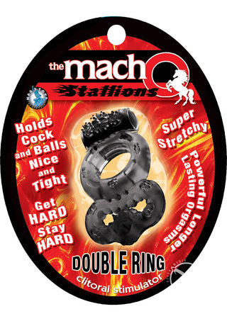 The Macho Stallions Double Ring Vibrating Cock Ring - Black