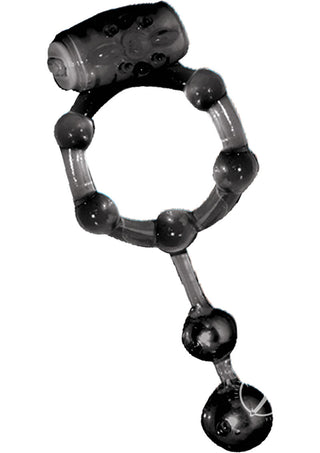 The Macho Stallions Vibrating Erection Keeper Cock Ring with Dangling Ball Bangers - Black