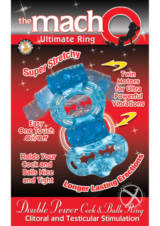 The Macho Ultimate Ring Double Power Cock and Ball Vibrating Cock Ring - Blue