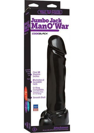 Vac-U-Lock Codeblack Jumbo Jack Man O War Dildo - Black - 10in